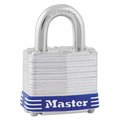 Master Lock Four-Pin Tumbler Lock, Laminated Steel Body, 1 9/16" Wide, Silver/Blue, Two Keys 3D